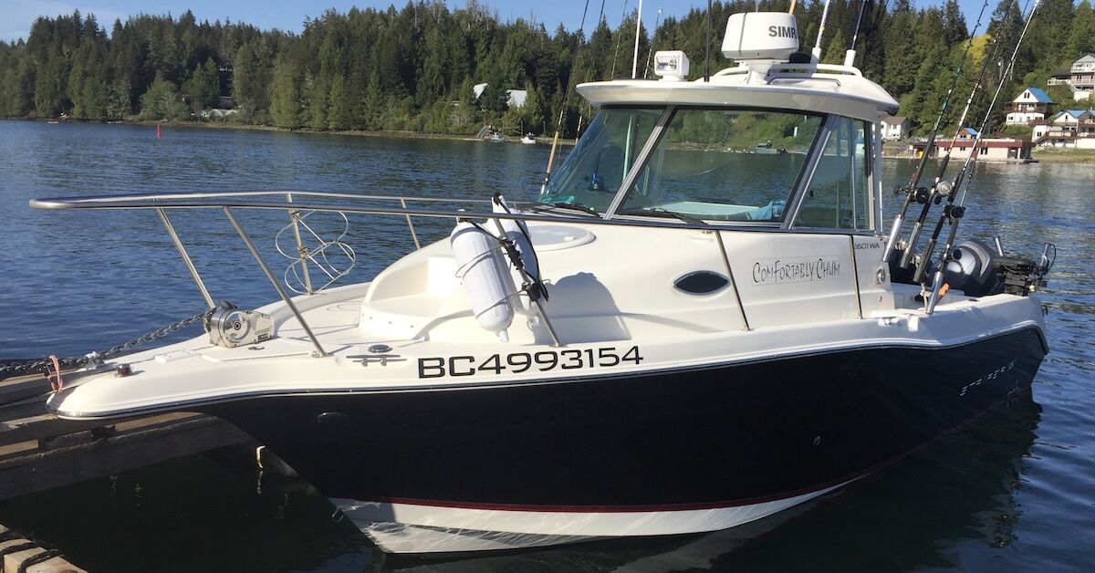 sport fishing boat with licence number displayed. 2026-BC-boating-laws
