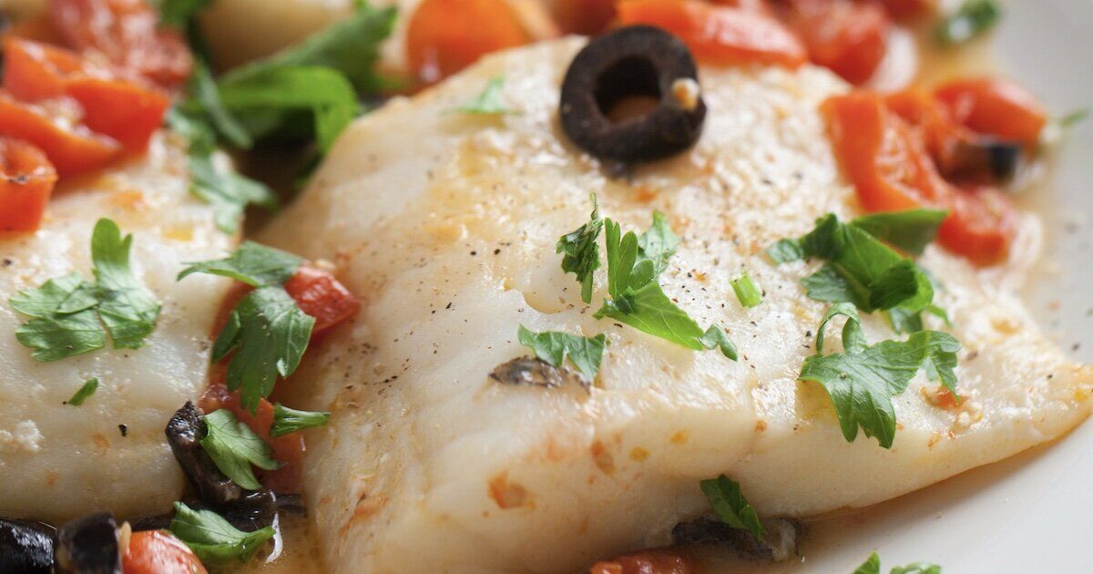 Halibut with Olives and Tomato
